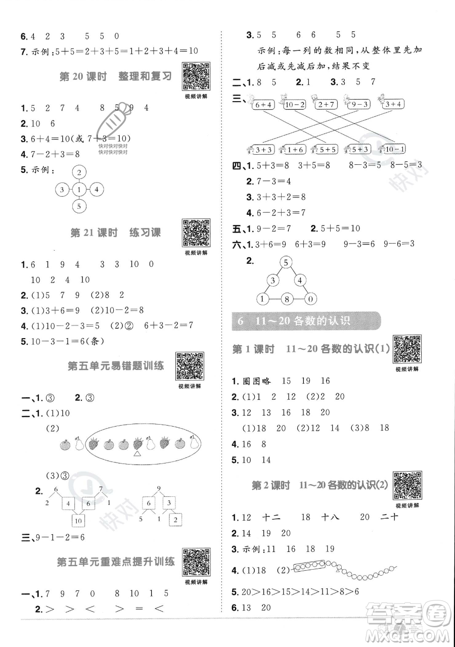 江西教育出版社2023年秋季陽光同學(xué)課時(shí)優(yōu)化作業(yè)一年級上冊數(shù)學(xué)人教版答案