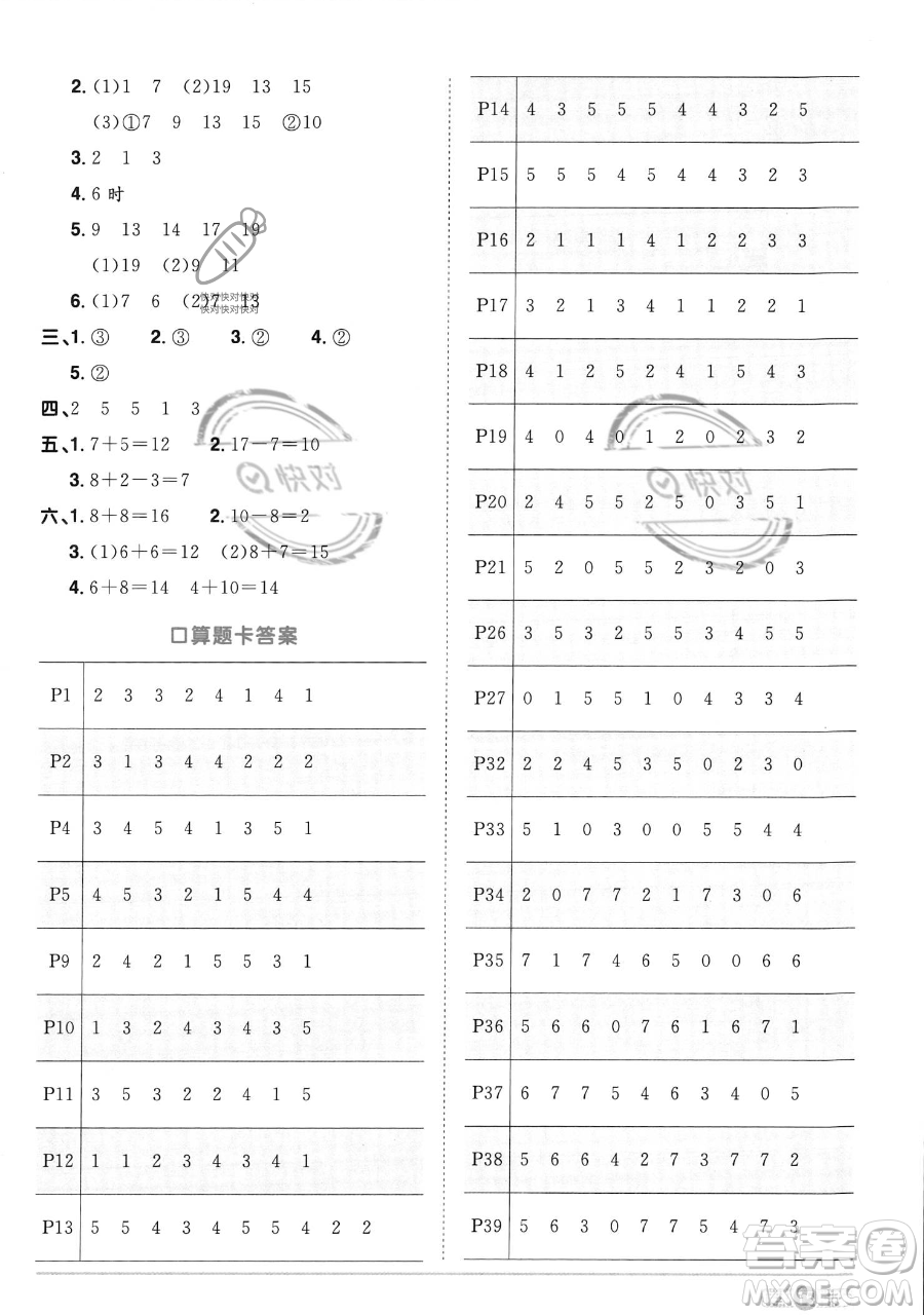 江西教育出版社2023年秋季陽光同學(xué)課時(shí)優(yōu)化作業(yè)一年級上冊數(shù)學(xué)人教版答案