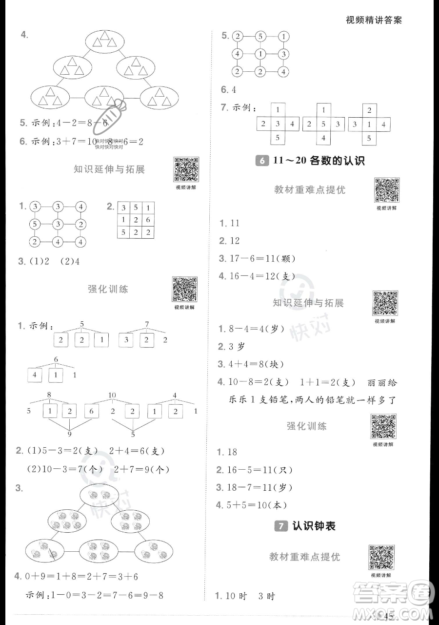 江西教育出版社2023年秋季陽光同學(xué)課時(shí)優(yōu)化作業(yè)一年級上冊數(shù)學(xué)人教版答案