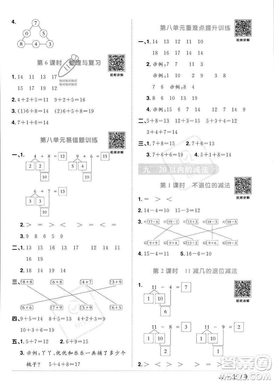 江西教育出版社2023年秋季陽光同學(xué)課時(shí)優(yōu)化作業(yè)一年級上冊數(shù)學(xué)冀教版答案