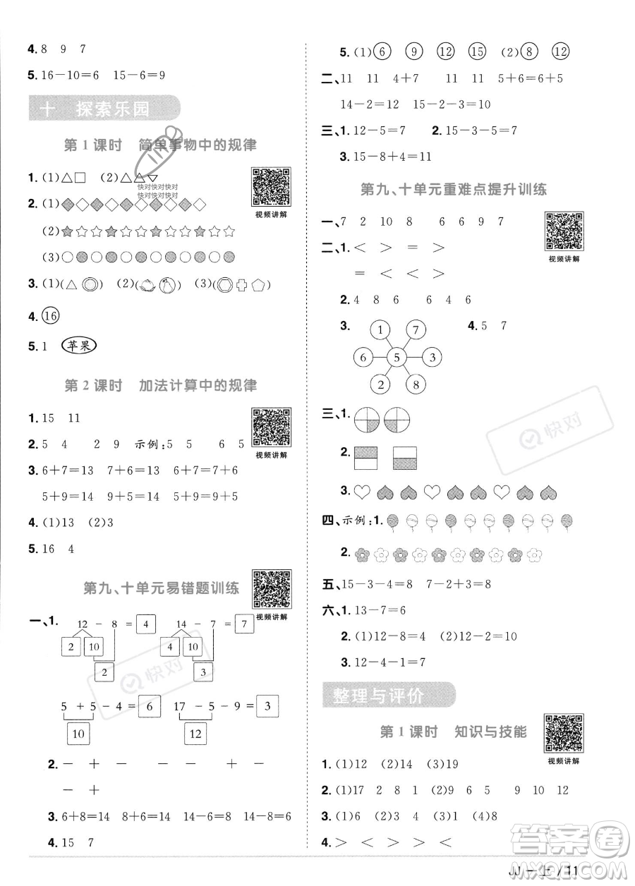 江西教育出版社2023年秋季陽光同學(xué)課時(shí)優(yōu)化作業(yè)一年級上冊數(shù)學(xué)冀教版答案