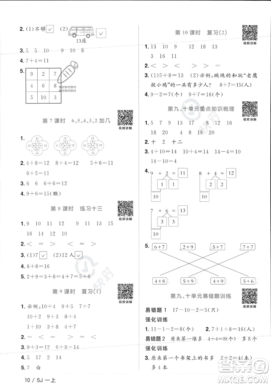 江西教育出版社2023年秋季陽光同學課時優(yōu)化作業(yè)一年級上冊數(shù)學蘇教版答案