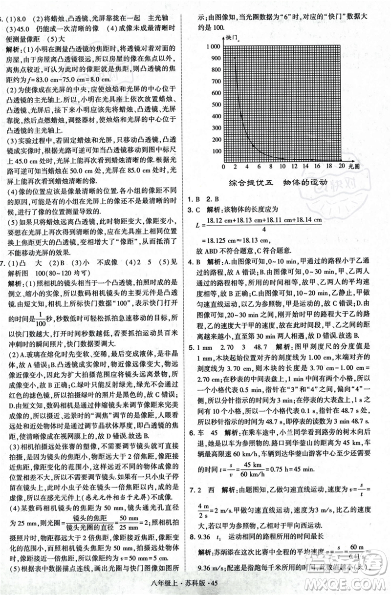 甘肅少年兒童出版社2023年秋季學(xué)霸題中題八年級上冊物理蘇科版答案