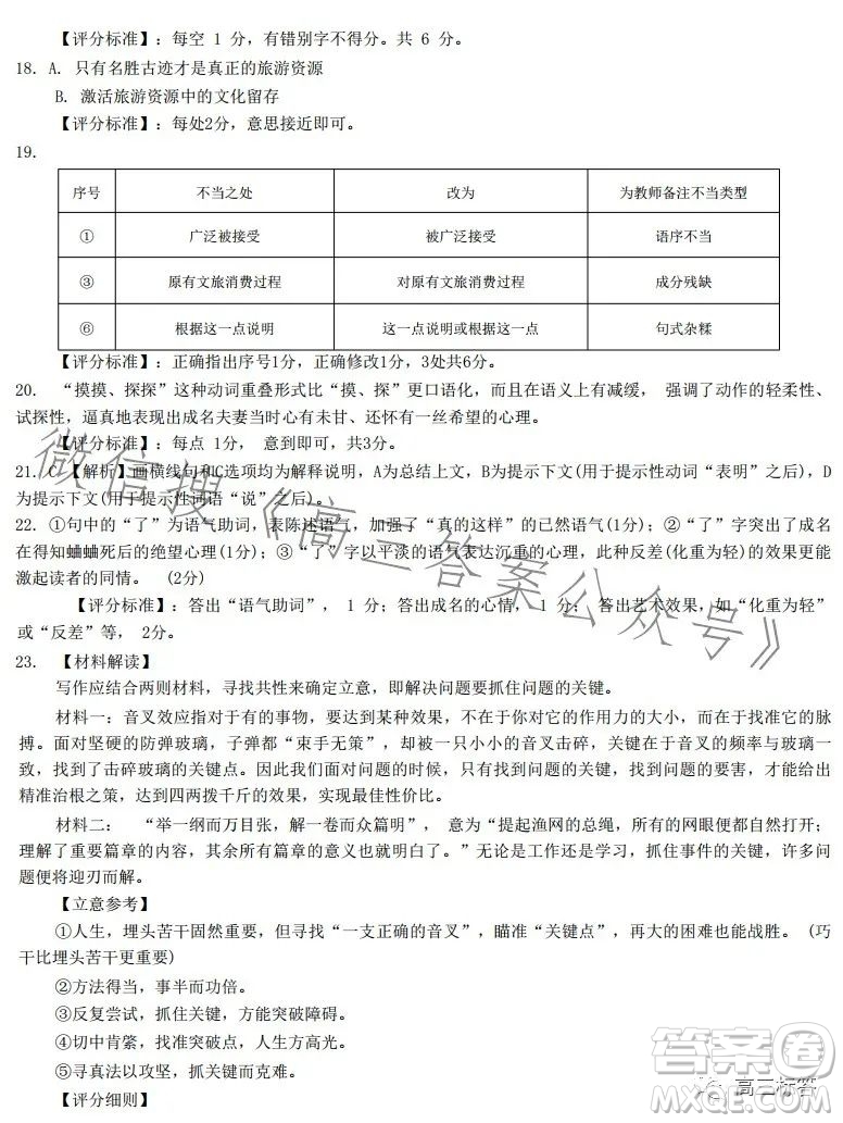 浙江省Z20名校聯(lián)盟2024屆高三第一次聯(lián)考語(yǔ)文試題答案