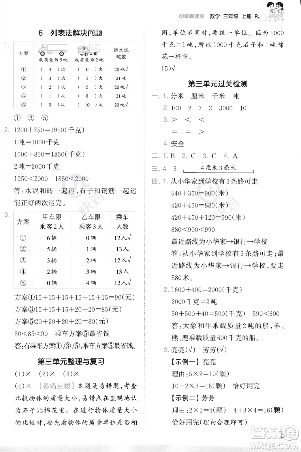 江西人民出版社2023年秋季王朝霞創(chuàng)維新課堂三年級(jí)上冊(cè)數(shù)學(xué)人教版答案