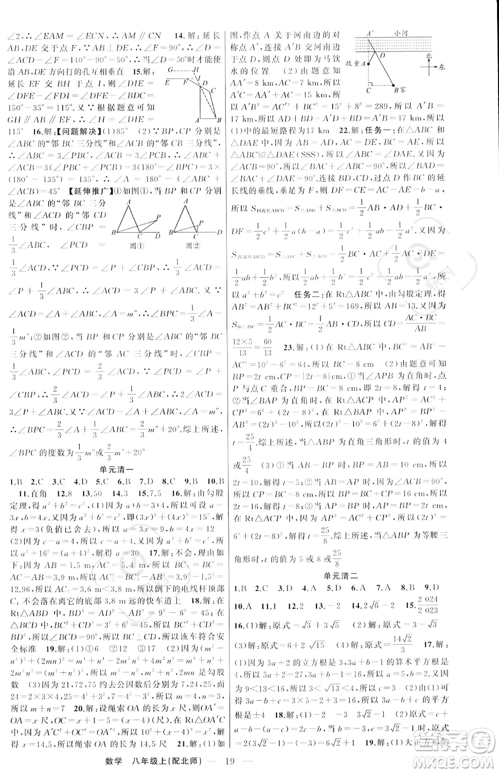 新疆青少年出版社2023年秋季四清導(dǎo)航八年級(jí)上冊(cè)數(shù)學(xué)北師大版答案