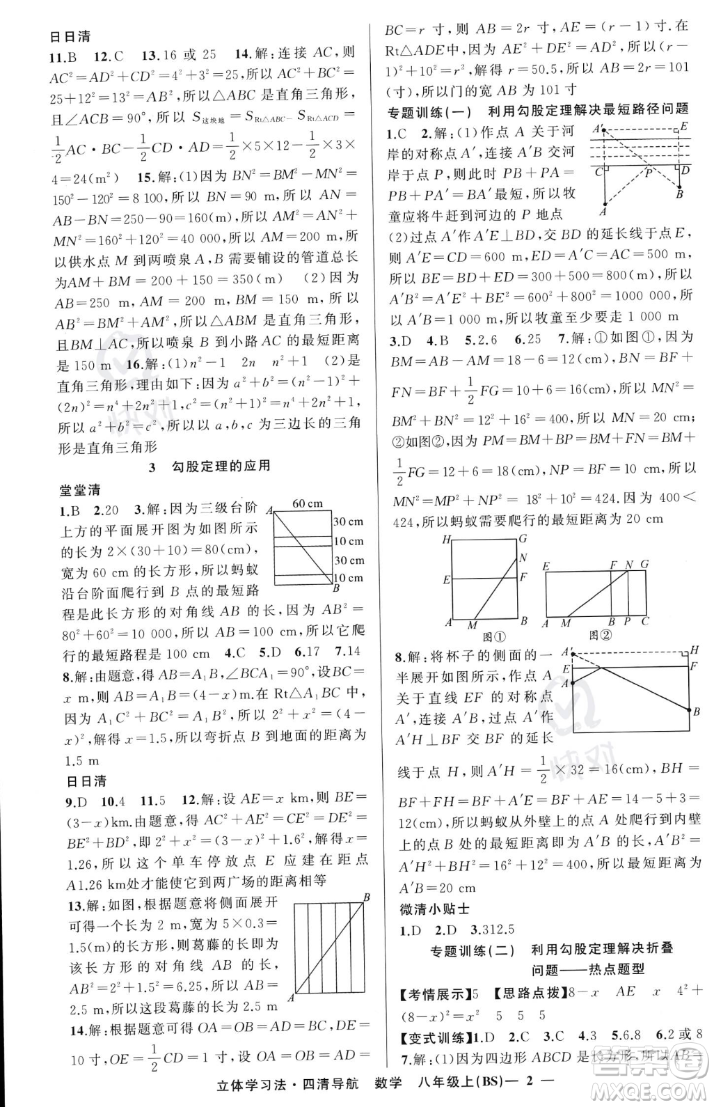 新疆青少年出版社2023年秋季四清導(dǎo)航八年級上冊數(shù)學(xué)北師大版遼寧專版答案