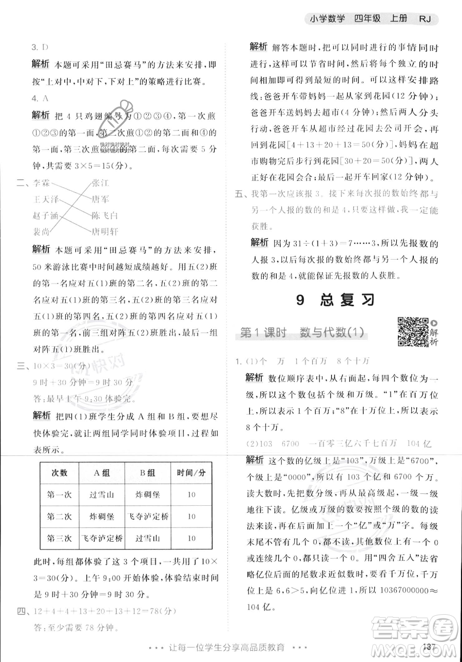 教育科學出版社2023年秋季53天天練四年級上冊數(shù)學人教版答案