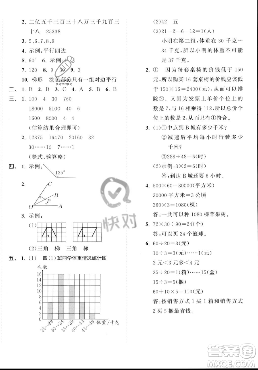 教育科學出版社2023年秋季53天天練四年級上冊數(shù)學人教版答案