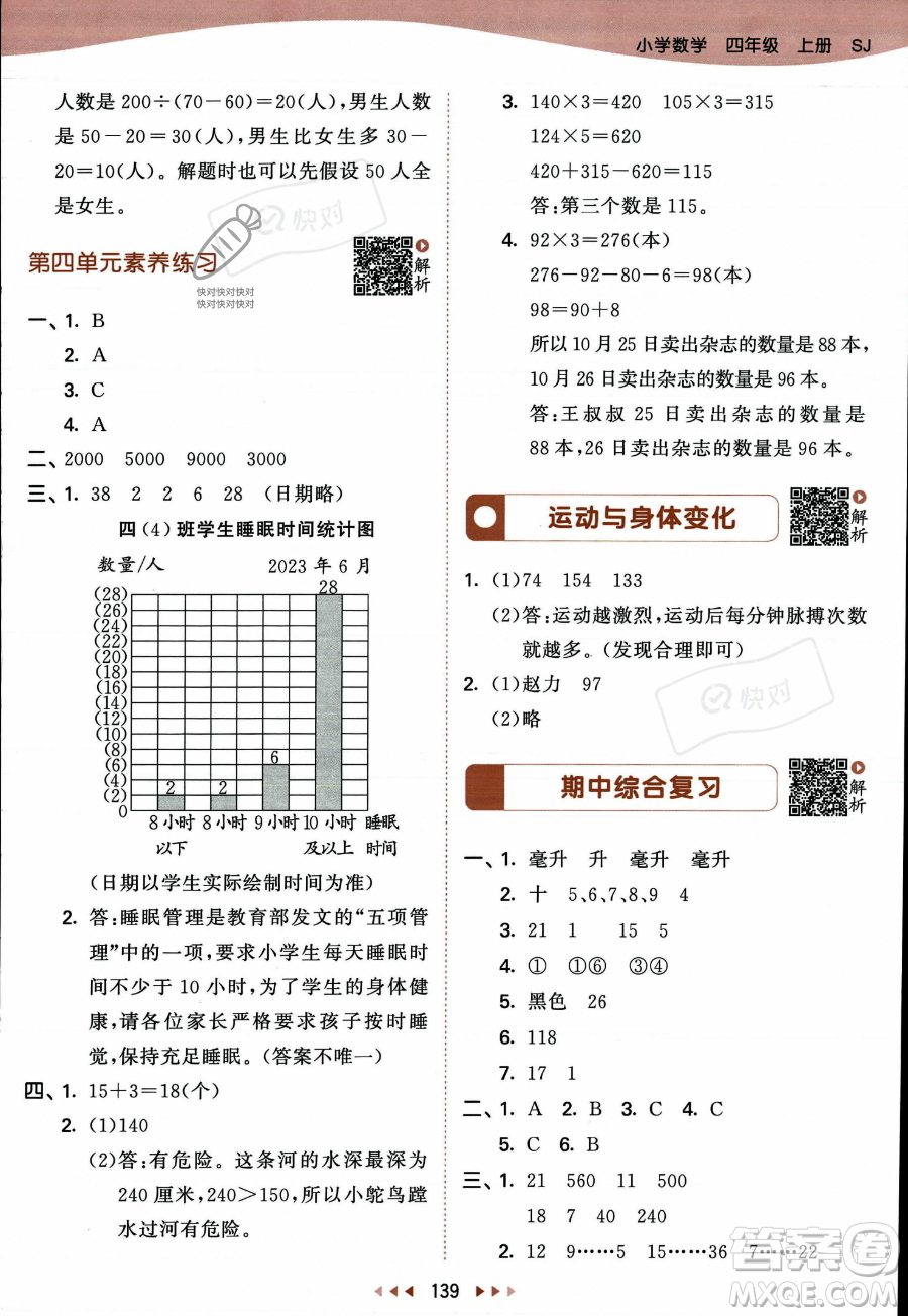 教育科學出版社2023年秋季53天天練四年級上冊數(shù)學蘇教版答案