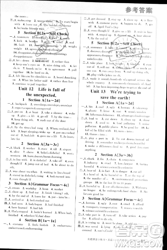 廣東經(jīng)濟(jì)出版社2023年秋季名校課堂小練習(xí)九年級(jí)全冊(cè)英語(yǔ)人教版答案