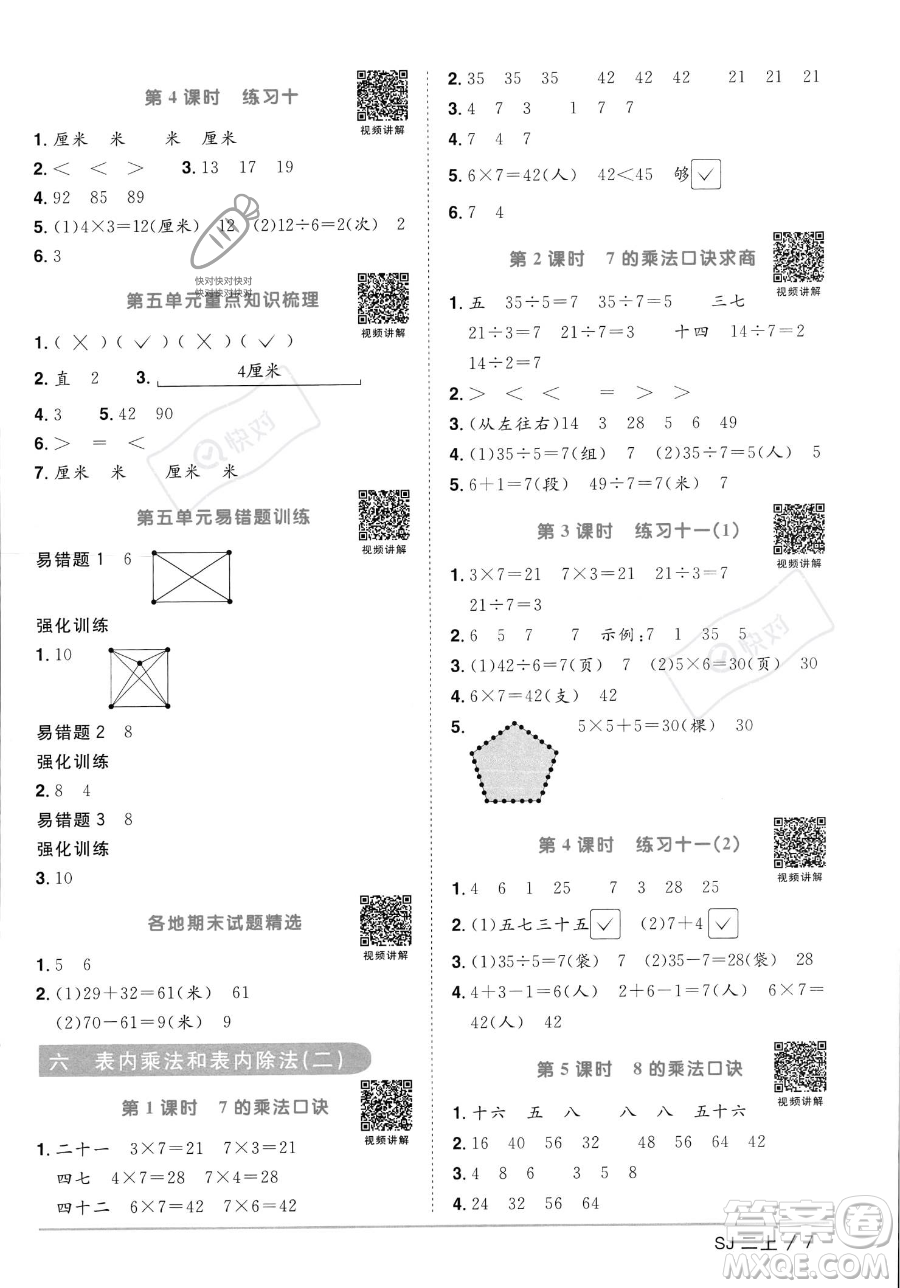 江西教育出版社2023年秋季陽光同學(xué)課時優(yōu)化作業(yè)二年級上冊數(shù)學(xué)蘇教版答案