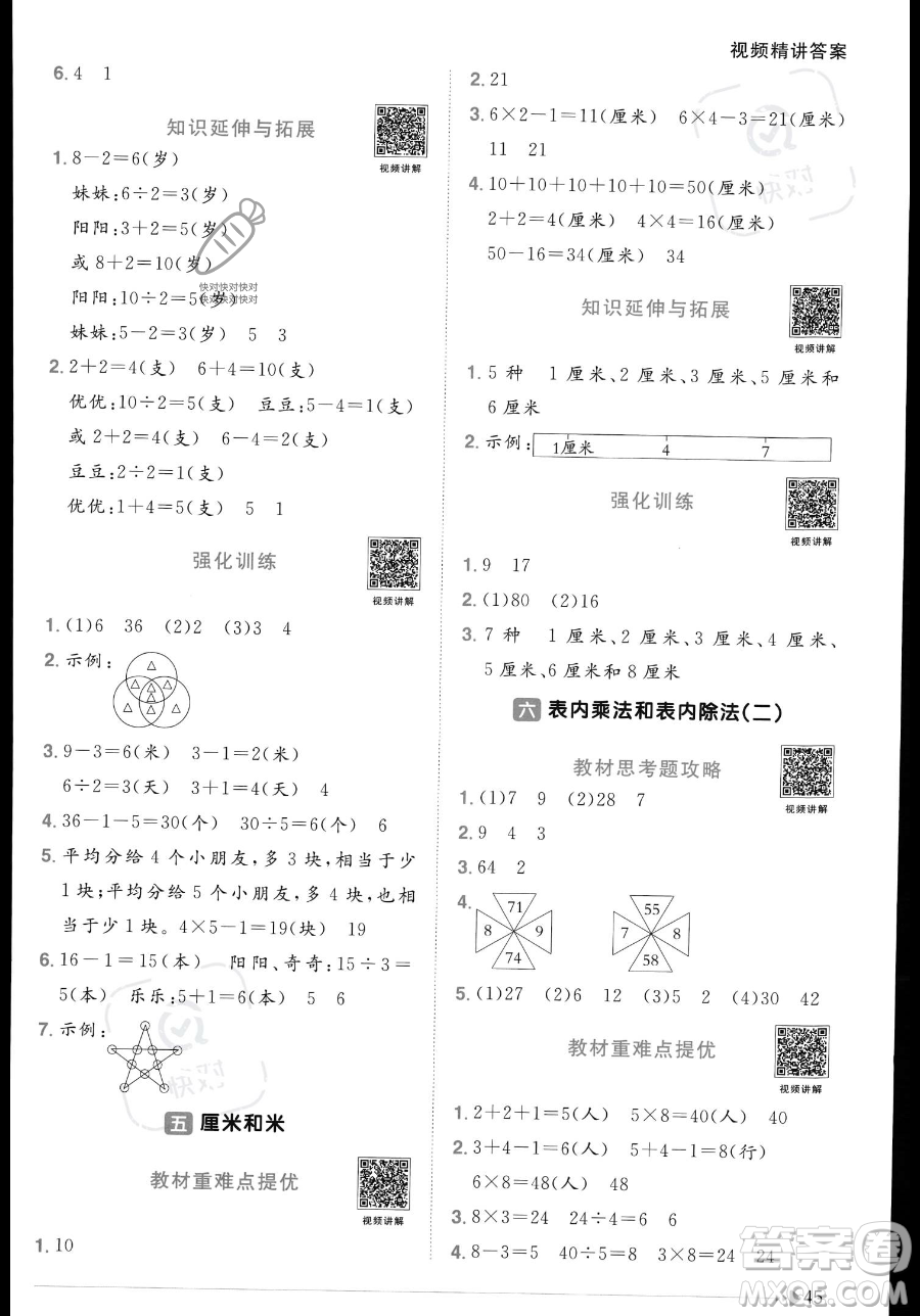 江西教育出版社2023年秋季陽光同學(xué)課時優(yōu)化作業(yè)二年級上冊數(shù)學(xué)蘇教版答案