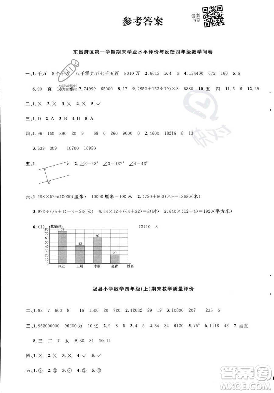 江西教育出版社2023年秋季陽(yáng)光同學(xué)課時(shí)優(yōu)化作業(yè)四年級(jí)上冊(cè)數(shù)學(xué)青島版答案