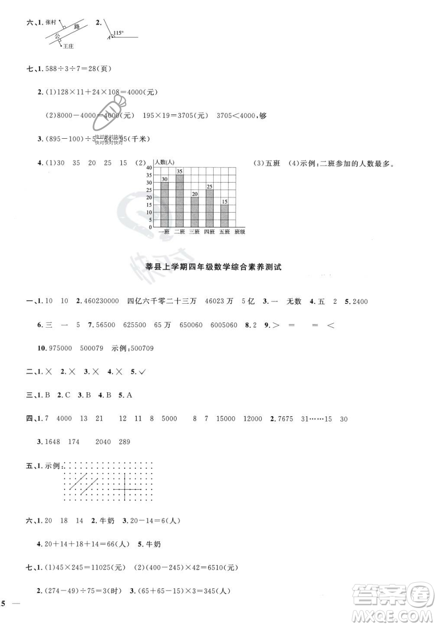 江西教育出版社2023年秋季陽(yáng)光同學(xué)課時(shí)優(yōu)化作業(yè)四年級(jí)上冊(cè)數(shù)學(xué)青島版答案