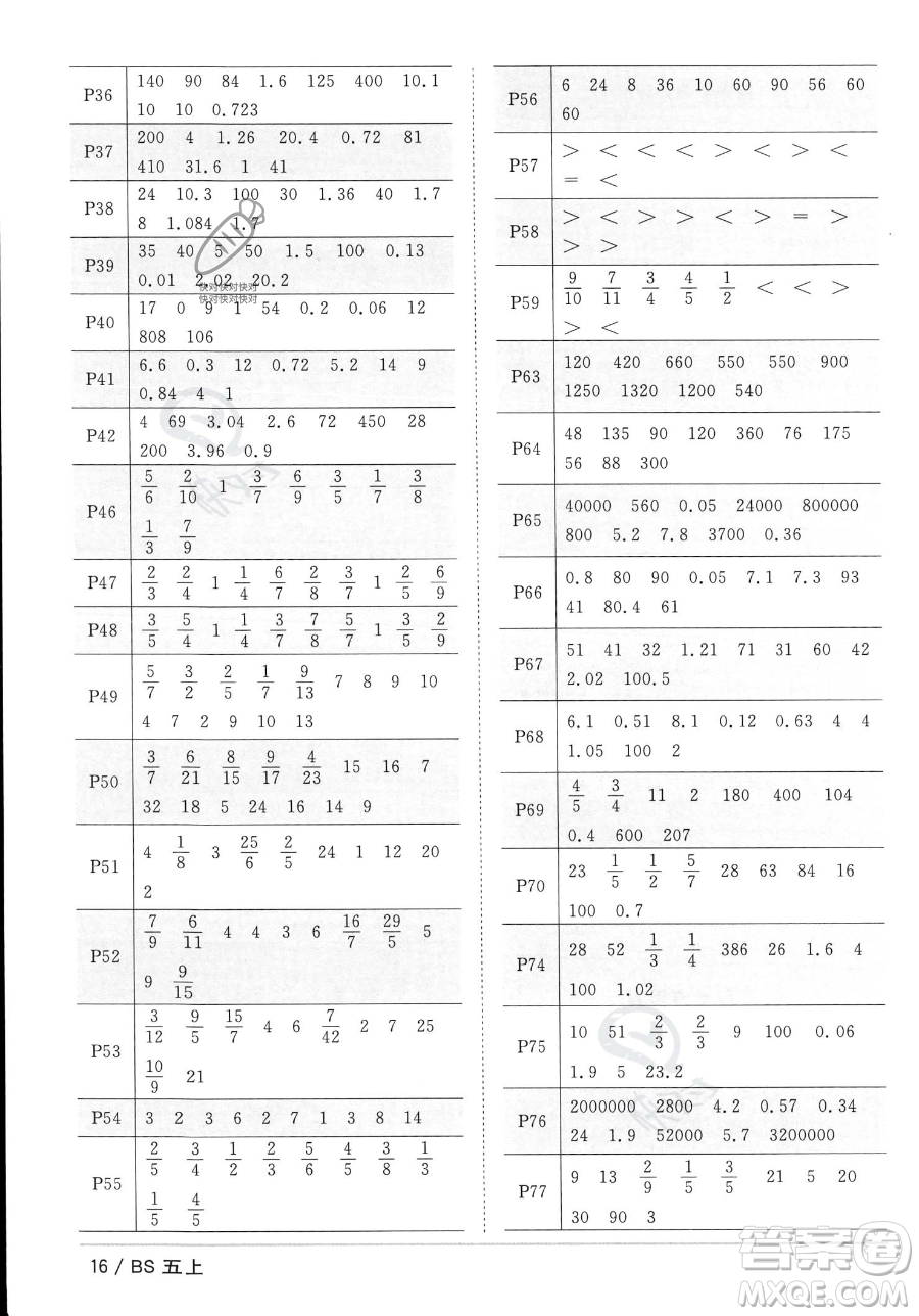 江西教育出版社2023年秋季陽光同學(xué)課時優(yōu)化作業(yè)五年級上冊數(shù)學(xué)北師大版答案