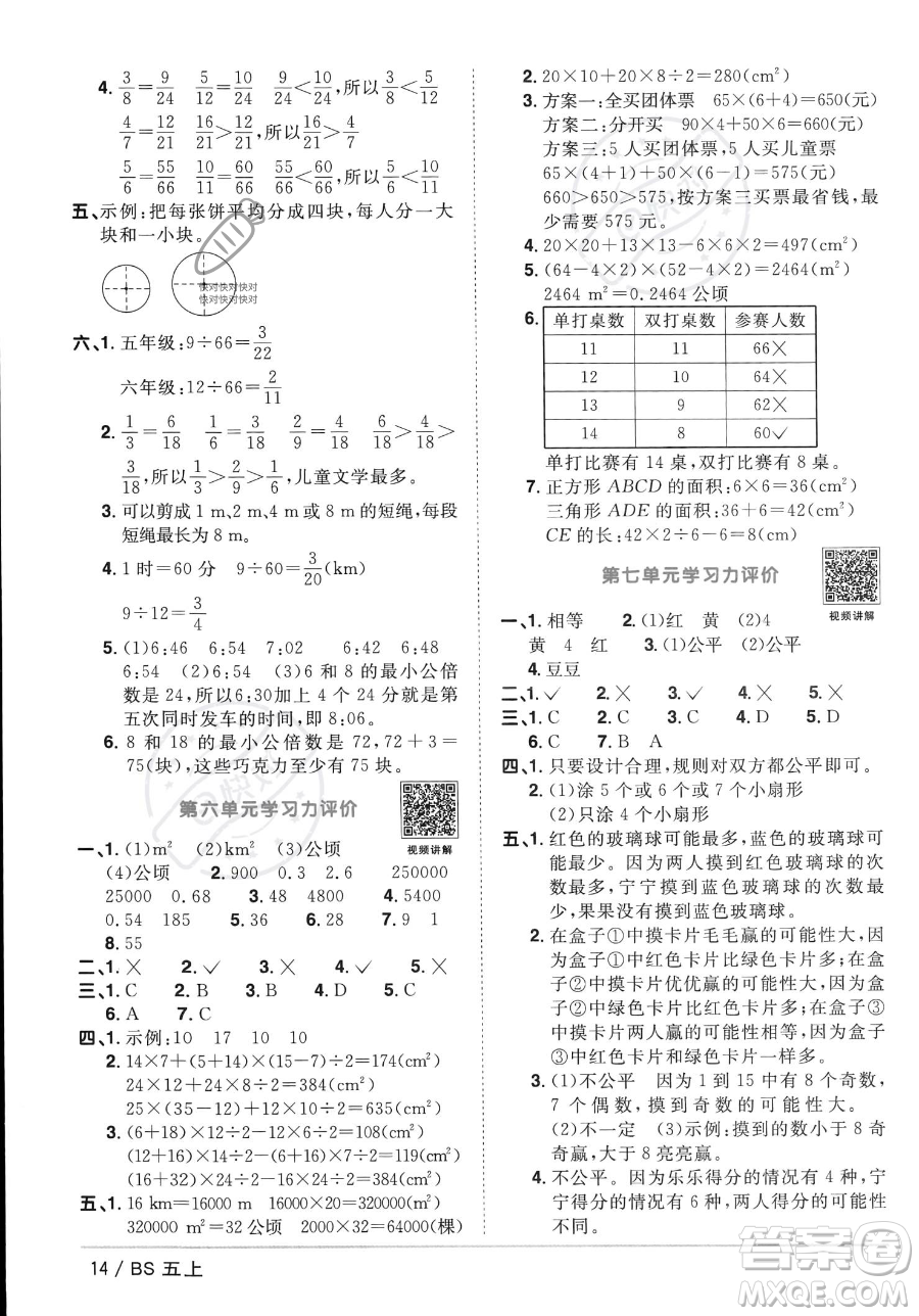 江西教育出版社2023年秋季陽光同學(xué)課時優(yōu)化作業(yè)五年級上冊數(shù)學(xué)北師大版答案