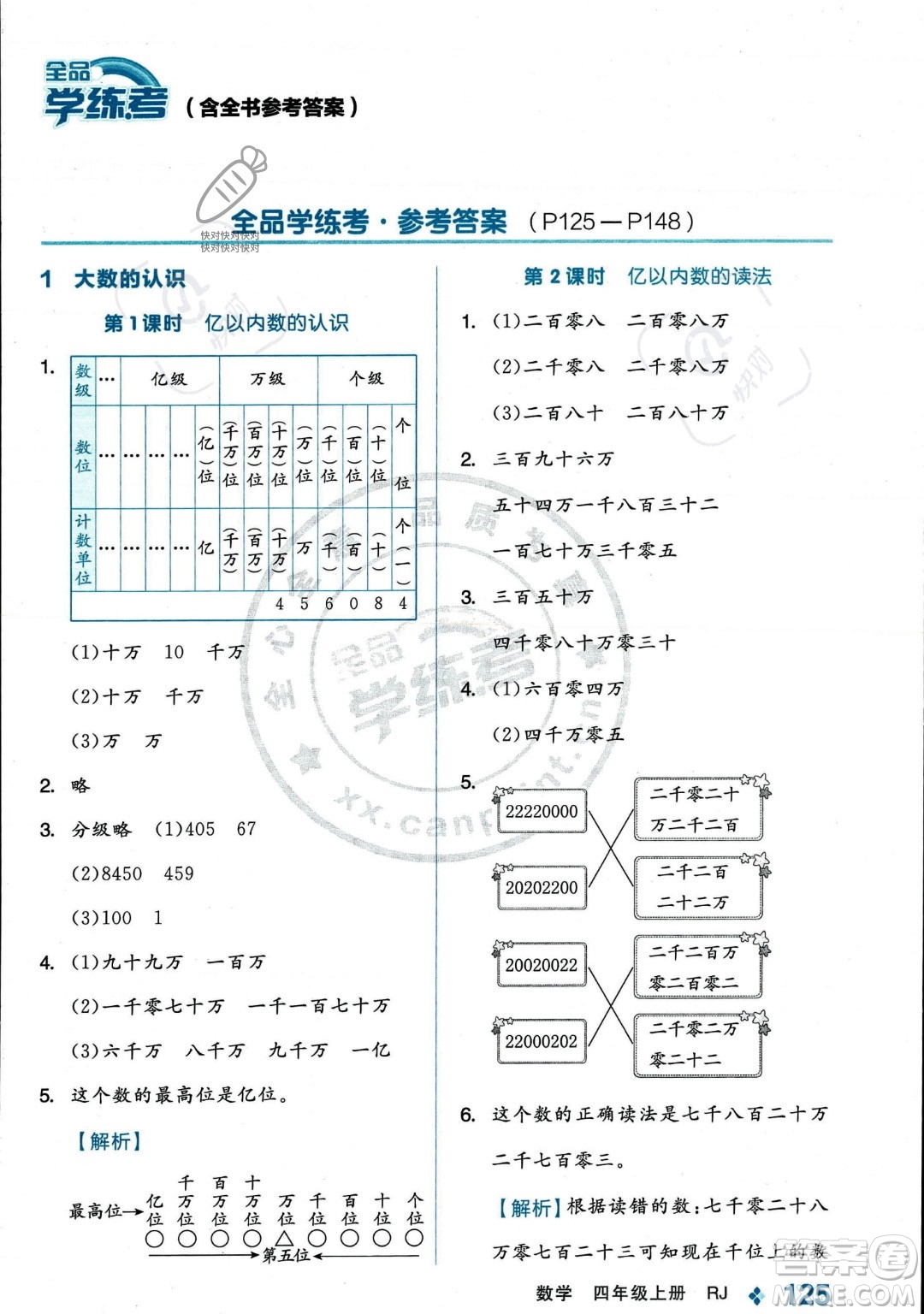 開明出版社2023年秋季全品學(xué)練考四年級上冊數(shù)學(xué)人教版答案