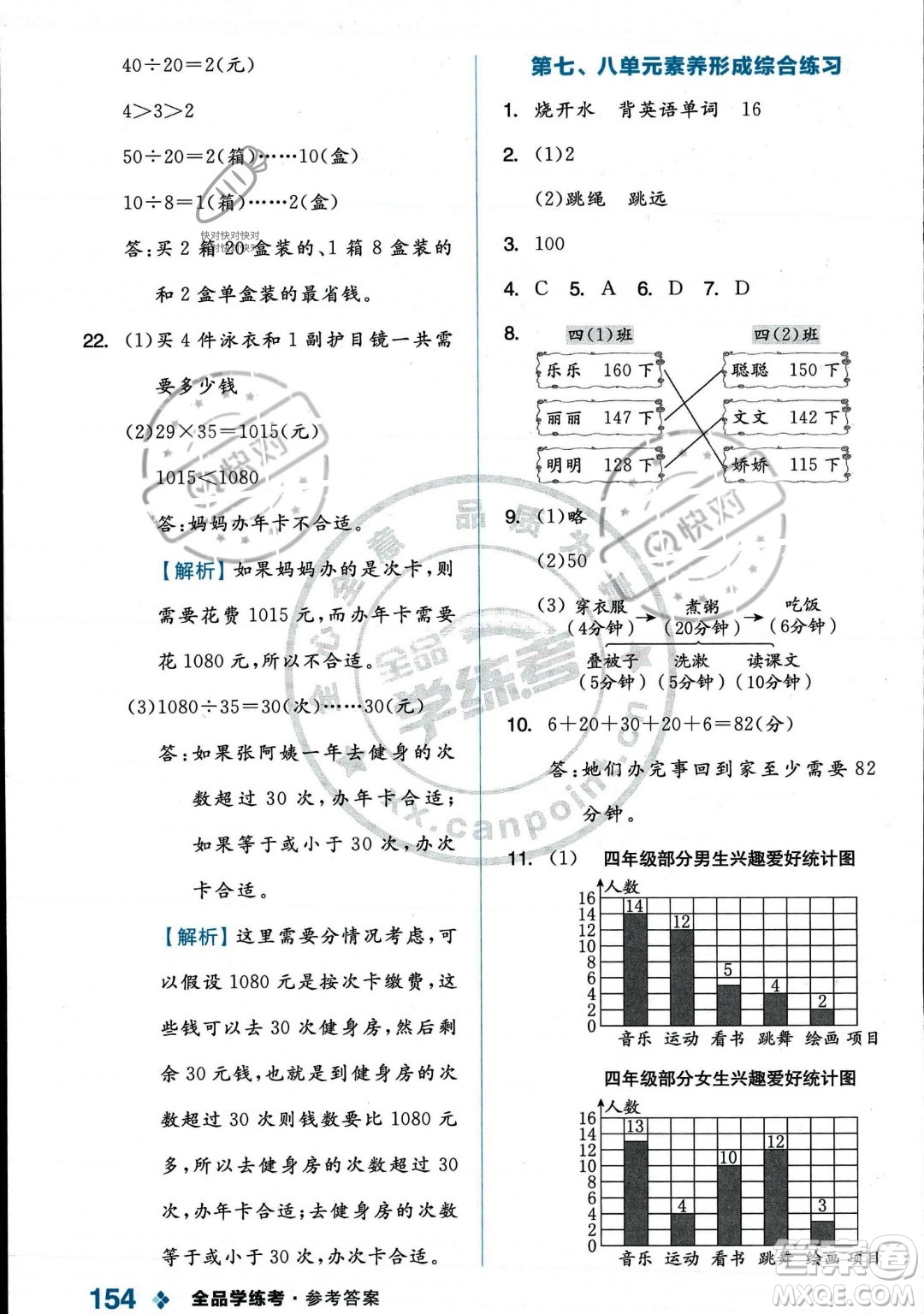 開明出版社2023年秋季全品學(xué)練考四年級上冊數(shù)學(xué)人教版答案