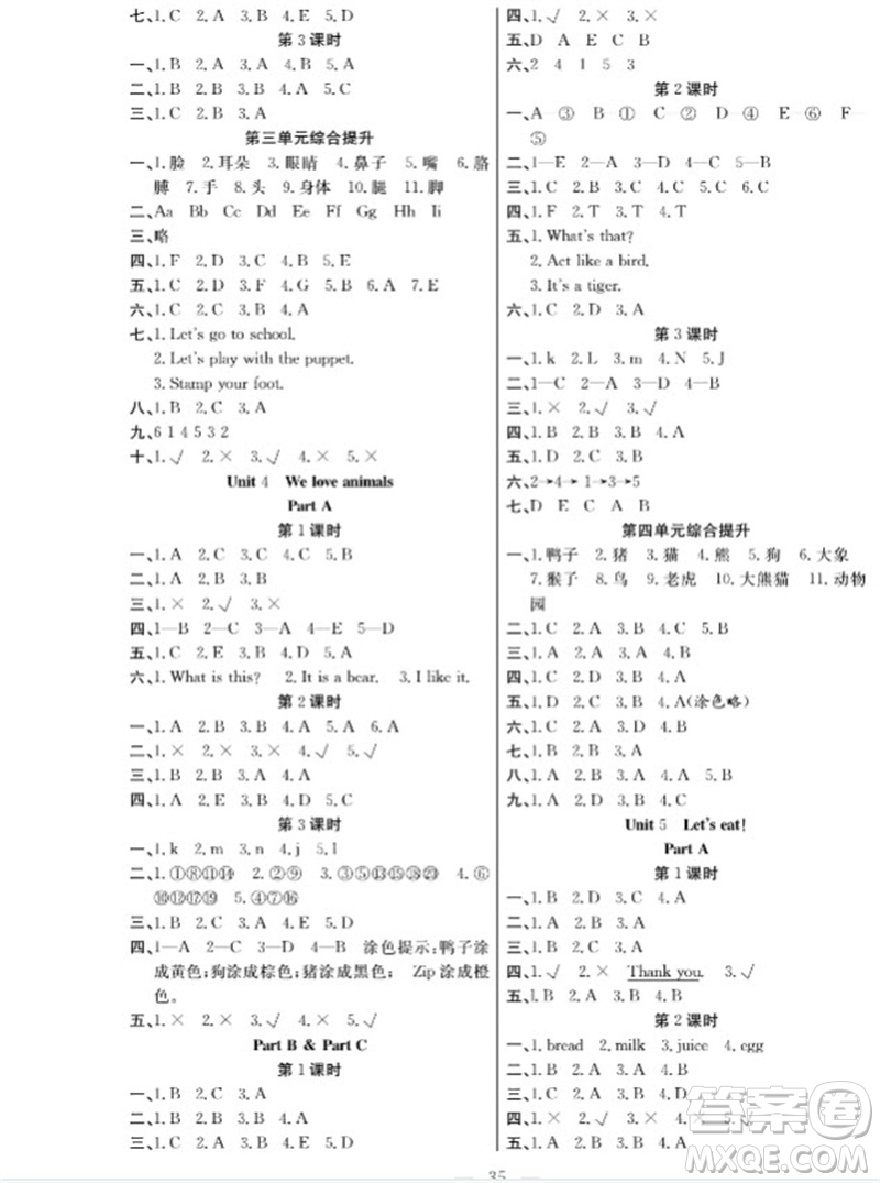 合肥工業(yè)大學(xué)出版社2023年秋課堂制勝課時作業(yè)三年級英語上冊人教版參考答案