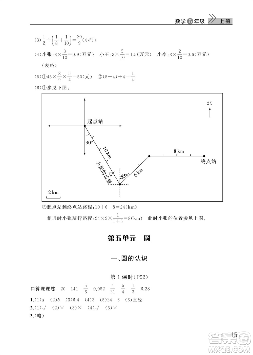 武漢出版社2023年秋智慧學(xué)習(xí)天天向上課堂作業(yè)六年級(jí)數(shù)學(xué)上冊(cè)人教版參考答案