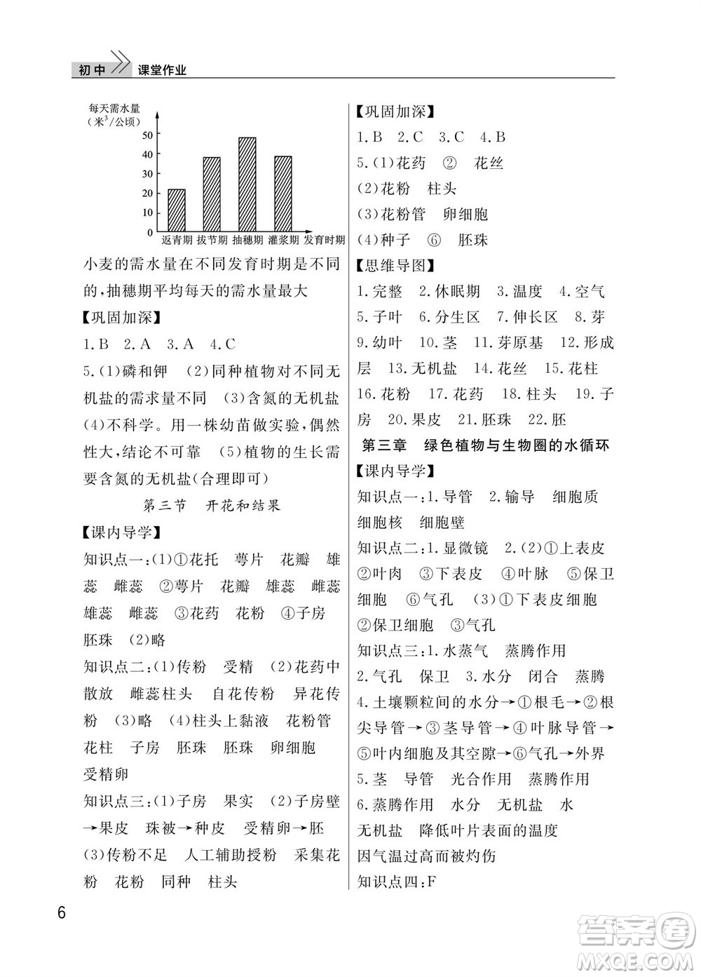 武漢出版社2023年秋智慧學(xué)習(xí)天天向上課堂作業(yè)七年級生物上冊人教版參考答案