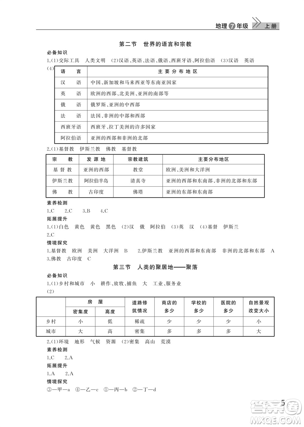 武漢出版社2023年秋智慧學(xué)習(xí)天天向上課堂作業(yè)七年級地理上冊人教版參考答案