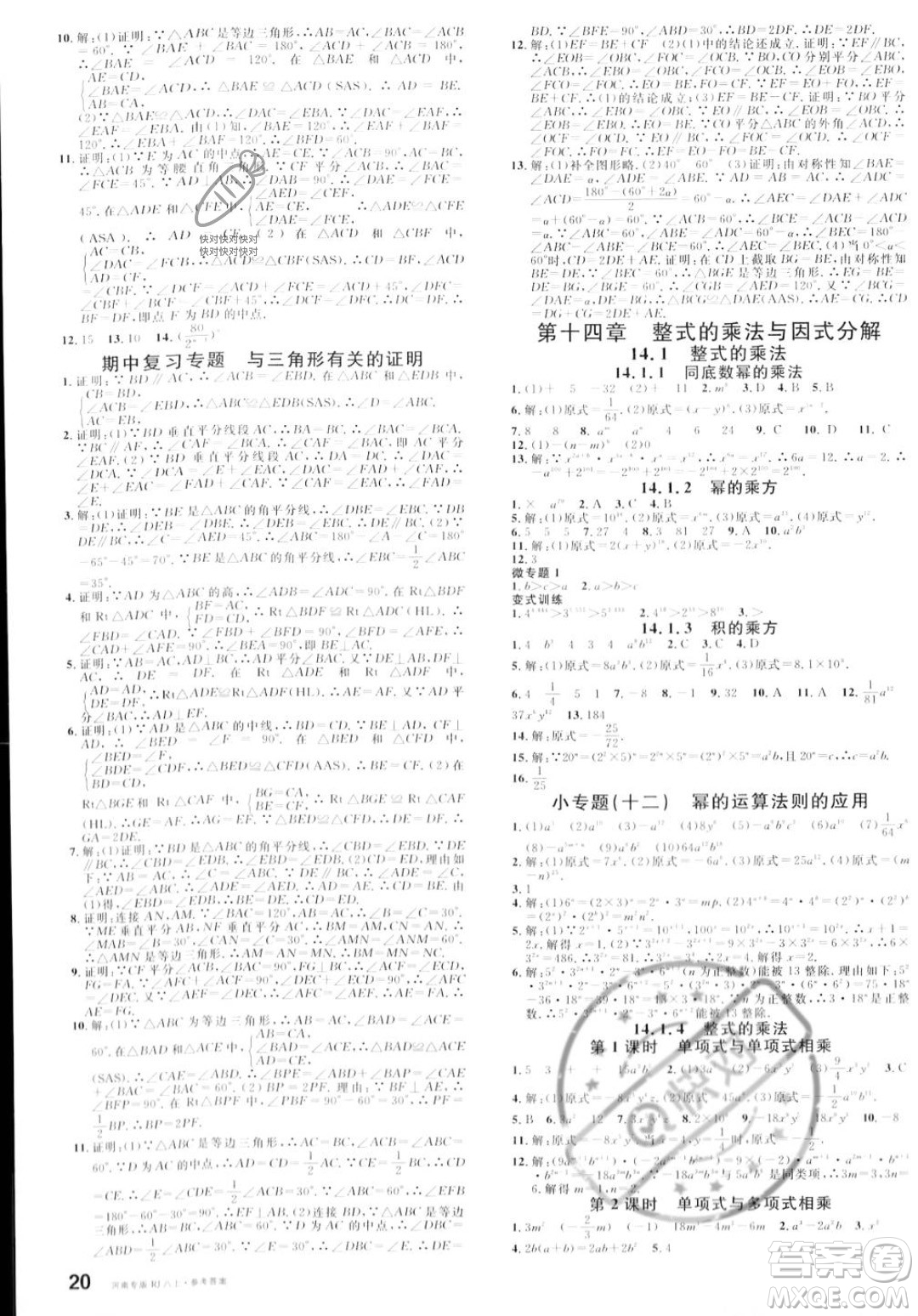 開(kāi)明出版社2023年秋名校課堂八年級(jí)上冊(cè)數(shù)學(xué)人教版河南專(zhuān)版答案