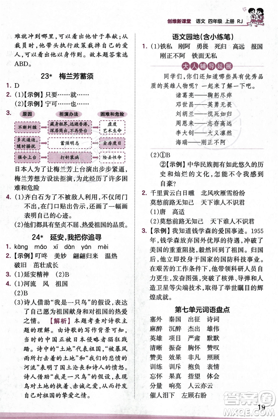 江西人民出版社2023年秋王朝霞創(chuàng)維新課堂四年級(jí)上冊(cè)語(yǔ)文人教版答案