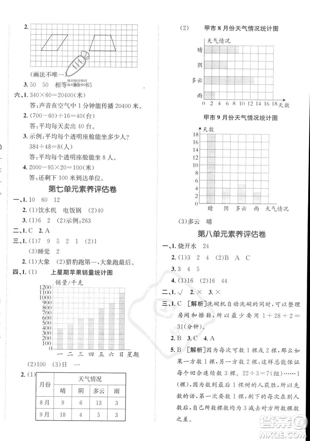 新疆青少年出版社2023年秋海淀單元測試AB卷四年級(jí)上冊數(shù)學(xué)人教版答案