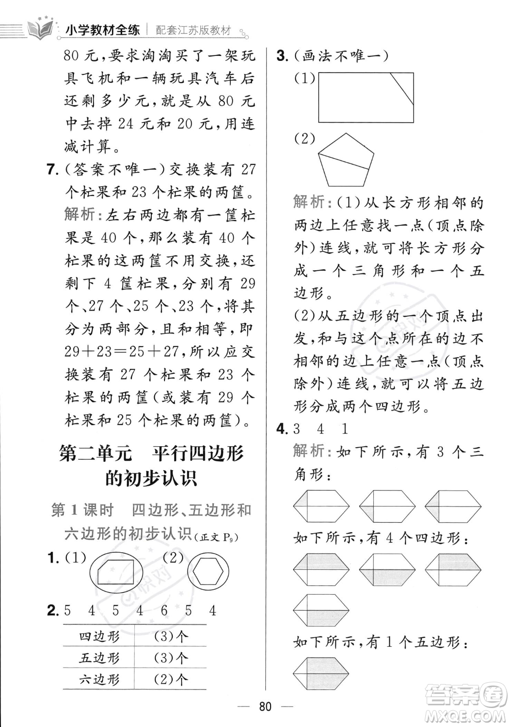 陜西人民教育出版社2023年秋小學教材全練二年級上冊數(shù)學江蘇版答案