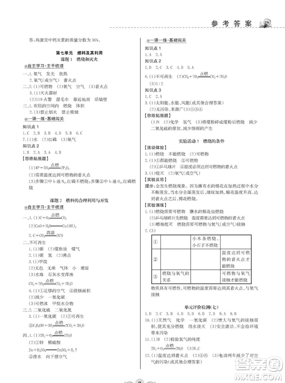 甘肅文化出版社2023年秋配套綜合練習(xí)九年級化學(xué)上冊人教版參考答案