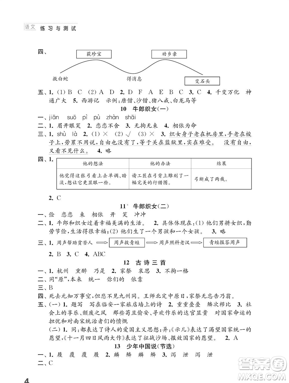 江蘇鳳凰教育出版社2023年秋小學(xué)語文練習(xí)與測(cè)試五年級(jí)上冊(cè)人教版參考答案