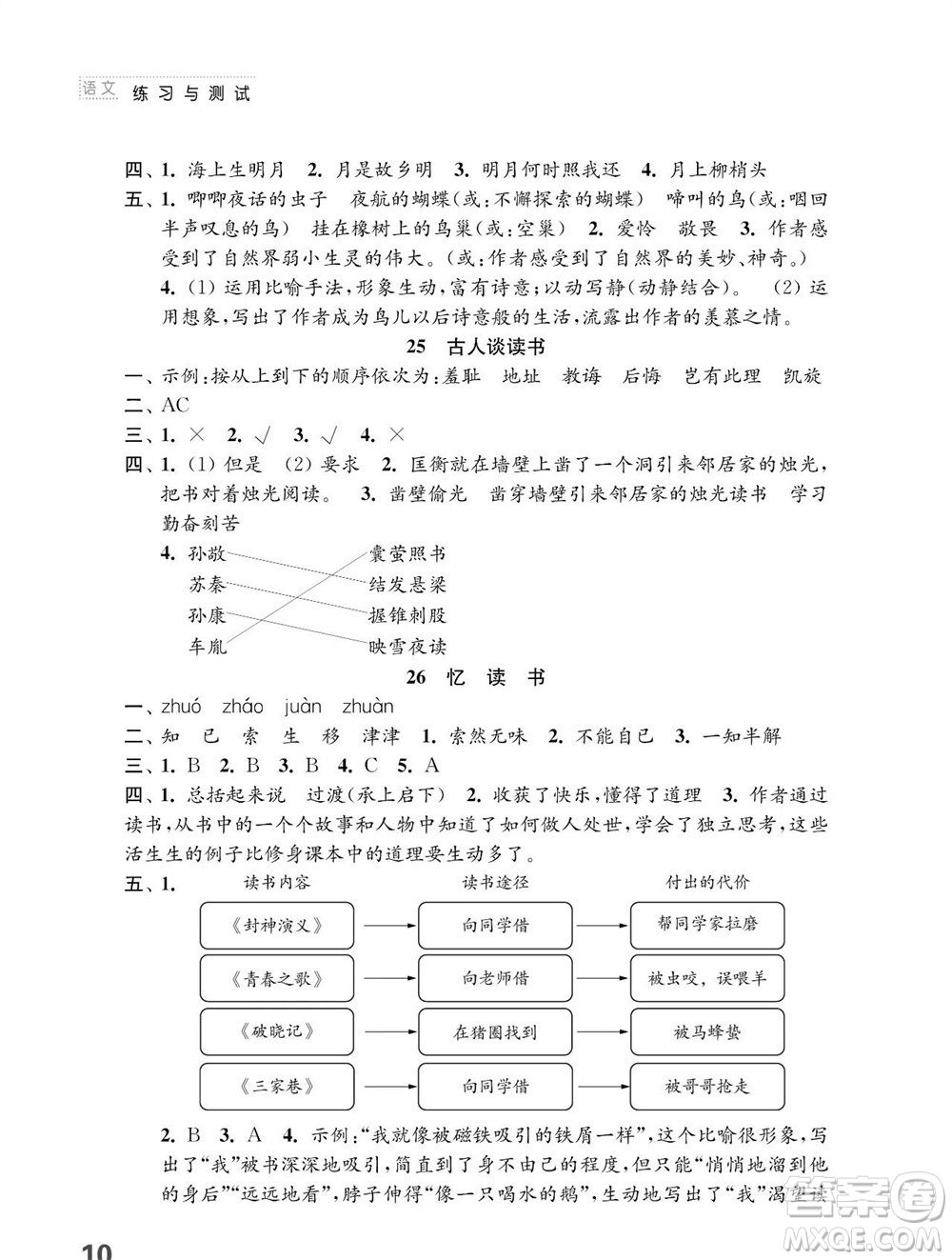 江蘇鳳凰教育出版社2023年秋小學(xué)語文練習(xí)與測(cè)試五年級(jí)上冊(cè)人教版參考答案