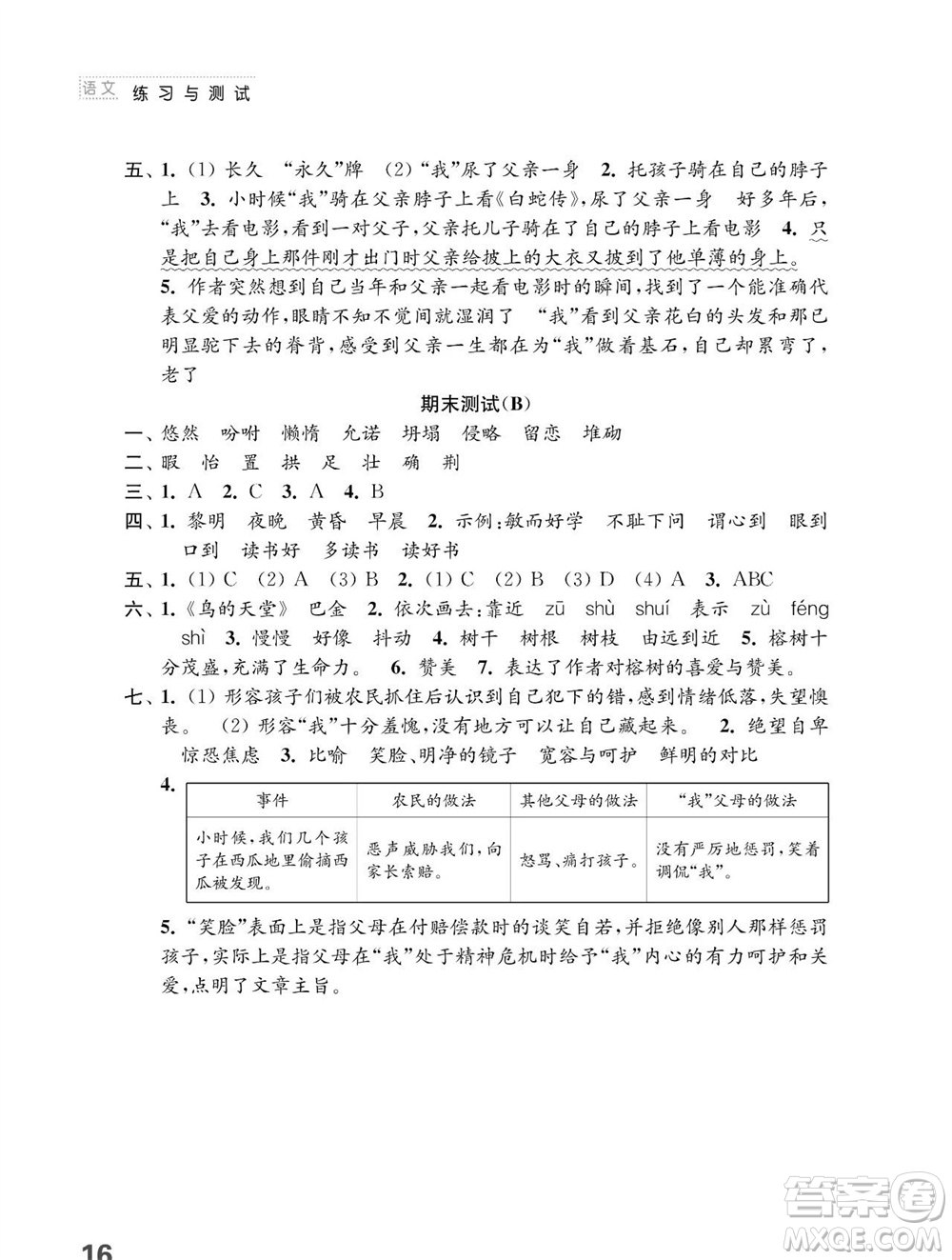 江蘇鳳凰教育出版社2023年秋小學(xué)語文練習(xí)與測(cè)試五年級(jí)上冊(cè)人教版參考答案