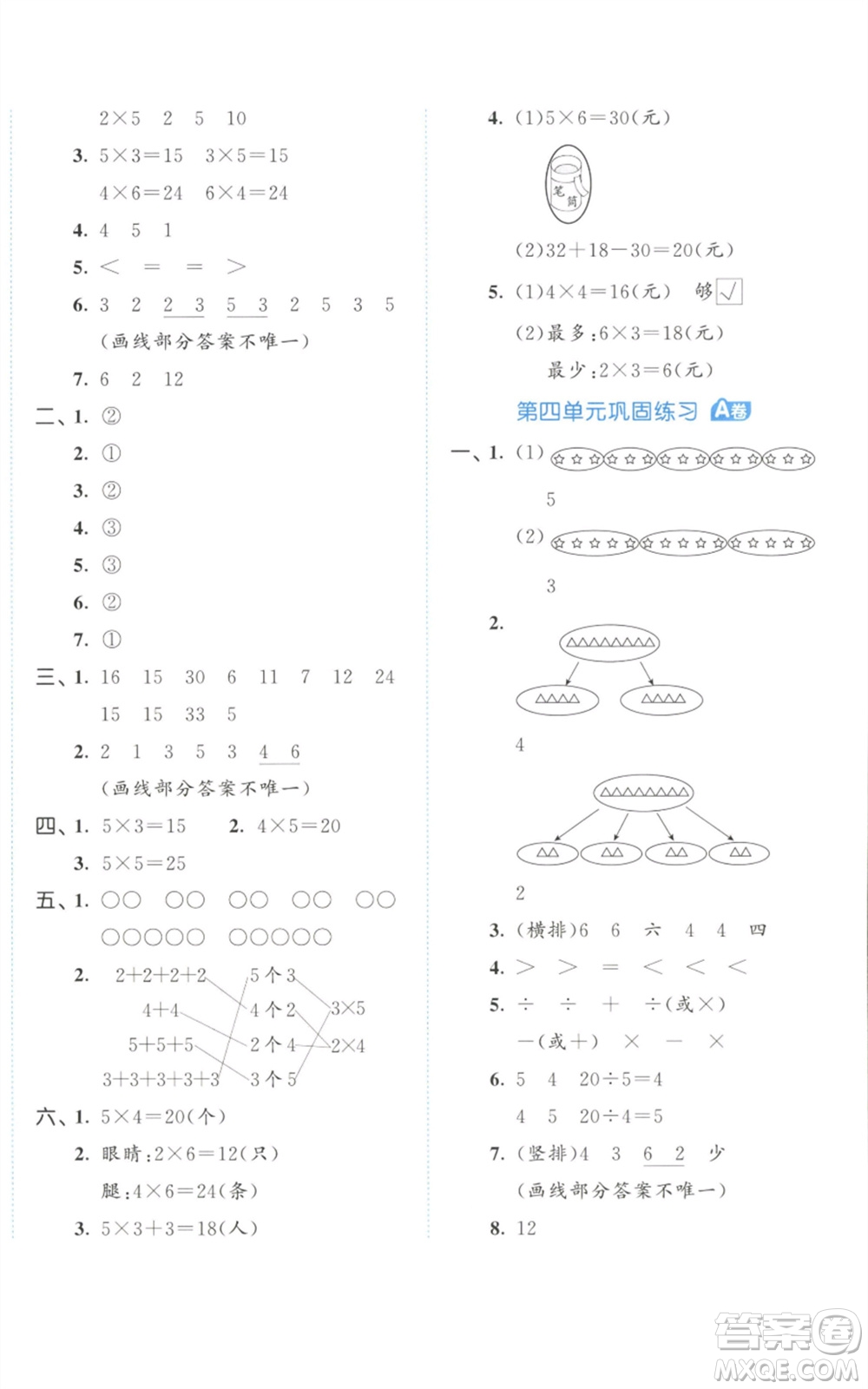 西安出版社2023年秋53全優(yōu)卷二年級(jí)數(shù)學(xué)上冊(cè)蘇教版參考答案