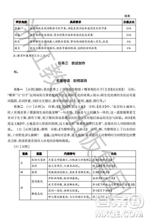 浙江教育出版社2023年秋語文作業(yè)本九年級上冊語文人教版答案