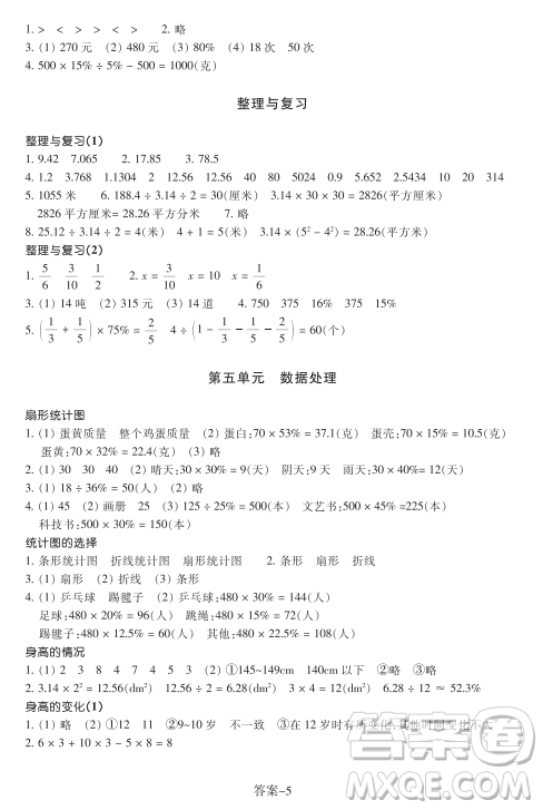 浙江少年兒童出版社2023年秋學(xué)評手冊六年級上冊數(shù)學(xué)B版答案