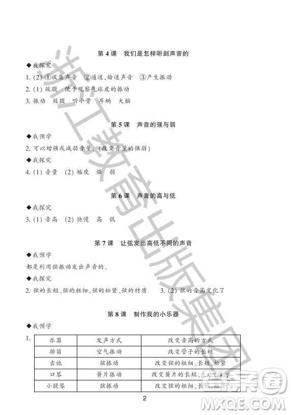 浙江教育出版社2023年秋預(yù)學(xué)與導(dǎo)學(xué)四年級(jí)上冊(cè)科學(xué)教科版答案