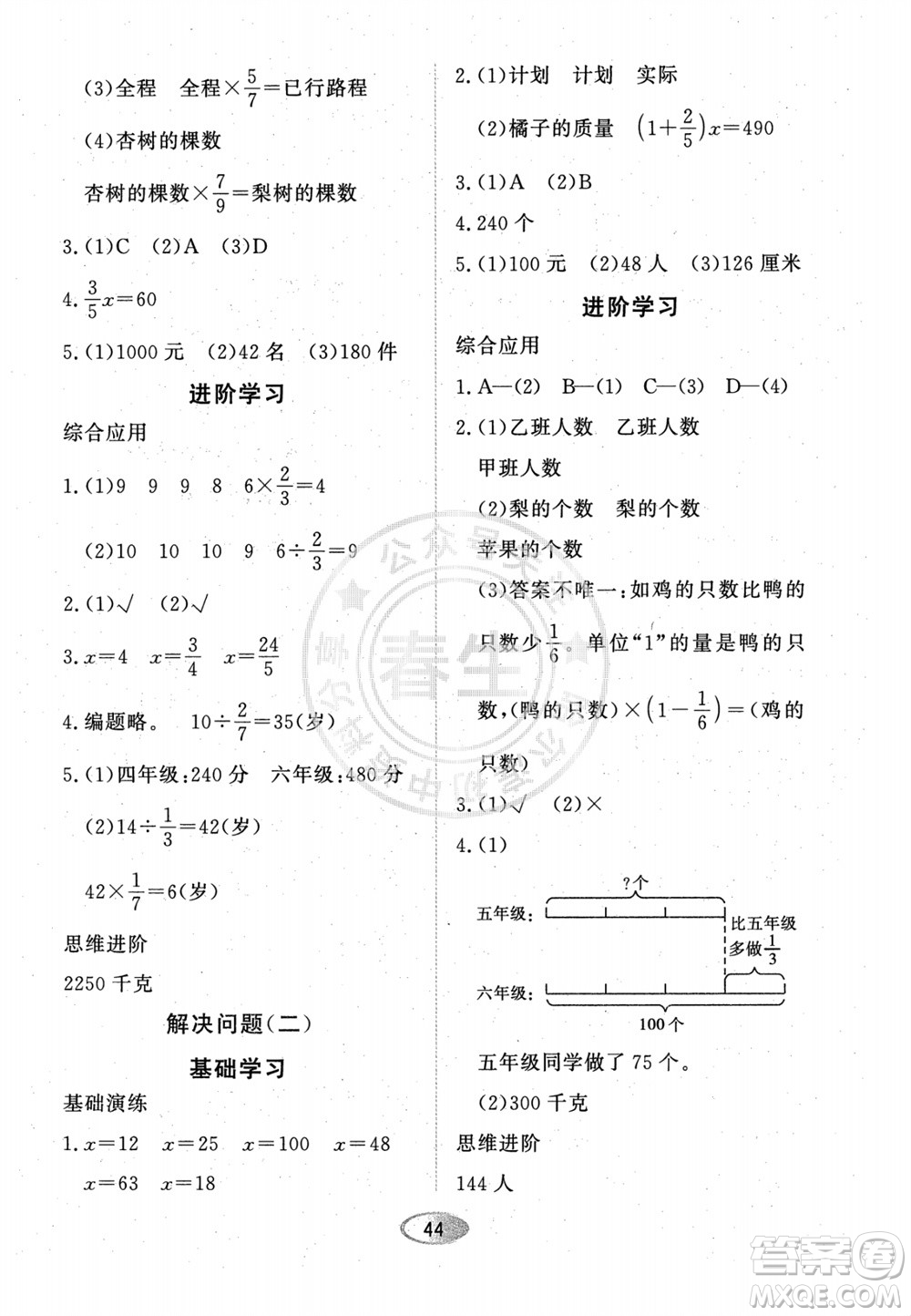 黑龍江教育出版社2023年秋資源與評(píng)價(jià)六年級(jí)數(shù)學(xué)上冊(cè)人教版參考答案