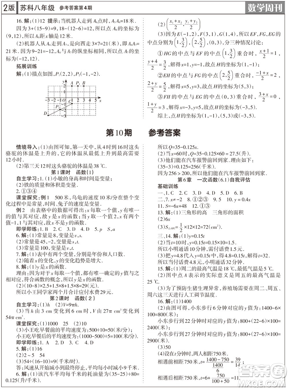 2023年秋學(xué)習(xí)方法報(bào)數(shù)學(xué)周刊八年級上冊蘇科版第4期參考答案