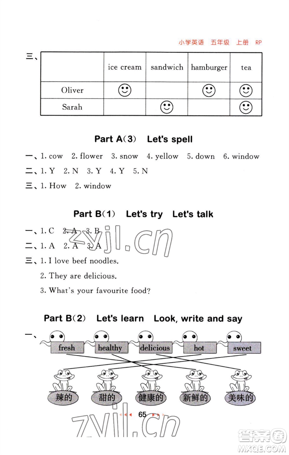 教育科學(xué)出版社2023年秋53隨堂測(cè)五年級(jí)英語(yǔ)上冊(cè)人教版參考答案