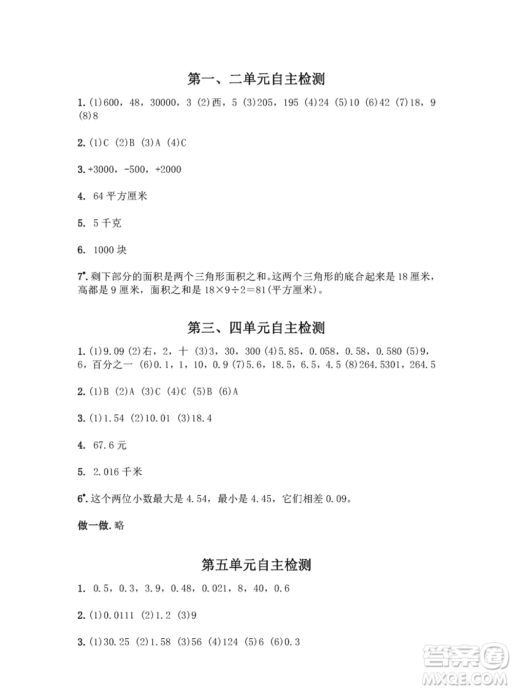 江蘇鳳凰教育出版社2023年秋練習(xí)與測(cè)試小學(xué)數(shù)學(xué)五年級(jí)上冊(cè)蘇教版參考答案