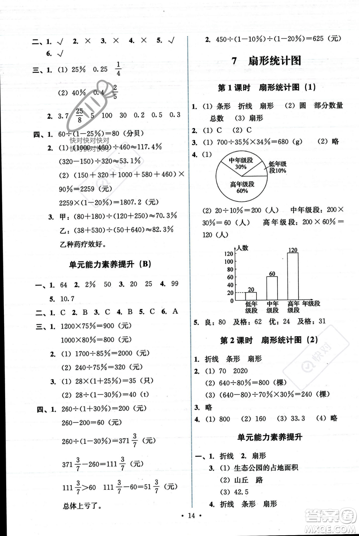 人民教育出版社2023年秋能力培養(yǎng)與測(cè)試六年級(jí)數(shù)學(xué)上冊(cè)人教版答案