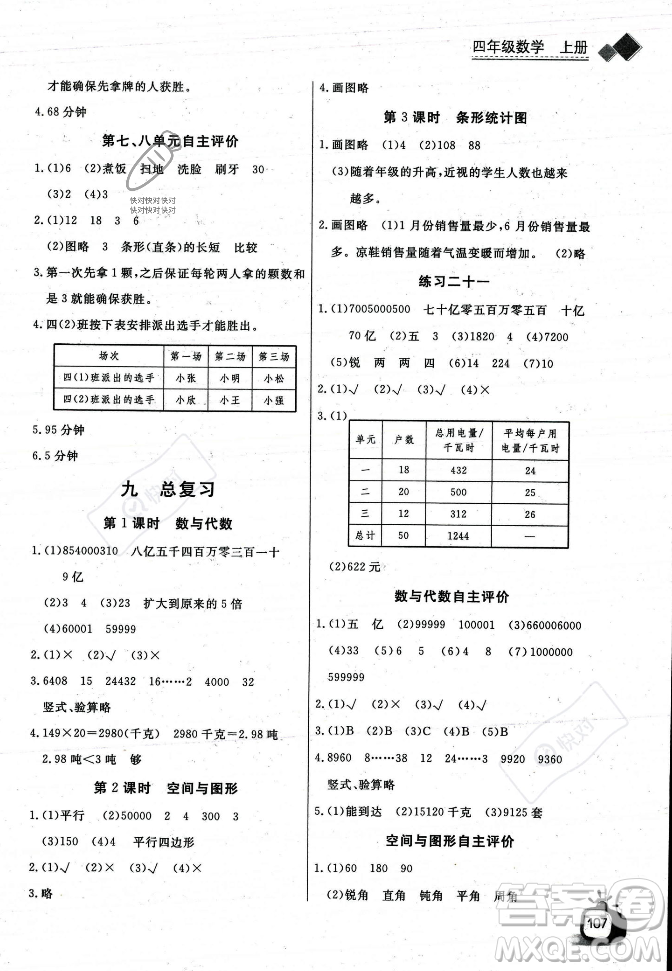 長(zhǎng)江少年兒童出版社2023年秋長(zhǎng)江全能學(xué)案同步練習(xí)冊(cè)四年級(jí)數(shù)學(xué)上冊(cè)人教版答案