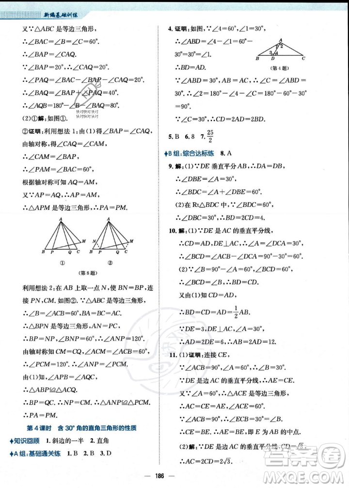 安徽教育出版社2023年秋新編基礎訓練八年級數(shù)學上冊人教版答案