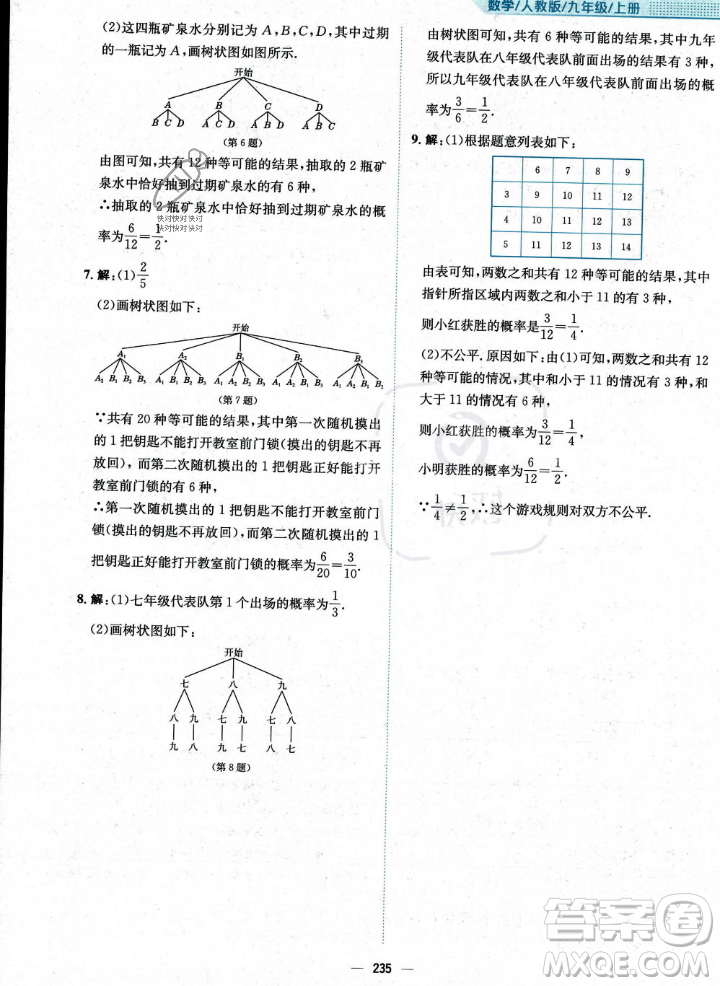 安徽教育出版社2023年秋新編基礎(chǔ)訓(xùn)練九年級(jí)數(shù)學(xué)上冊(cè)人教版答案