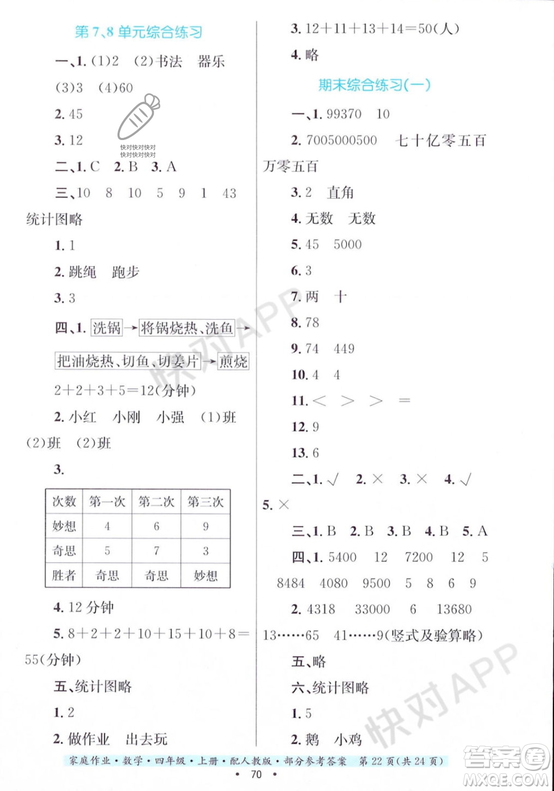 貴州教育出版社2023年秋家庭作業(yè)四年級數(shù)學(xué)上冊人教版答案