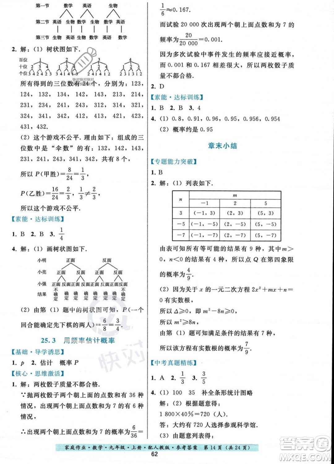 貴州科技出版社2023年秋家庭作業(yè)九年級數(shù)學(xué)上冊人教版答案