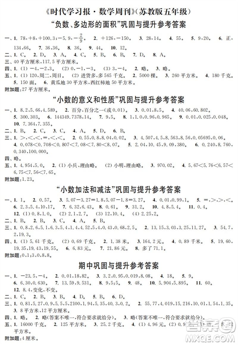 時(shí)代學(xué)習(xí)報(bào)數(shù)學(xué)周刊2023年秋五年級(jí)上冊鞏固與提升蘇教版參考答案